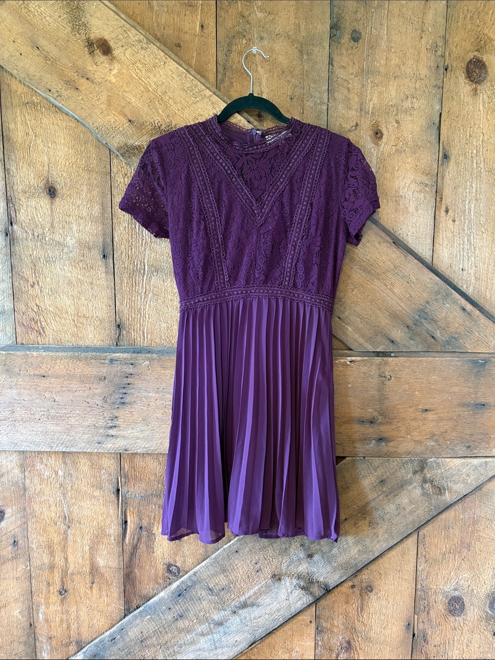 Francesca's Collections Plum Lace & Pleated Mini Dress